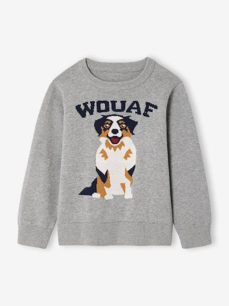 Round Neckline Jumper with Dog Motif marl grey 