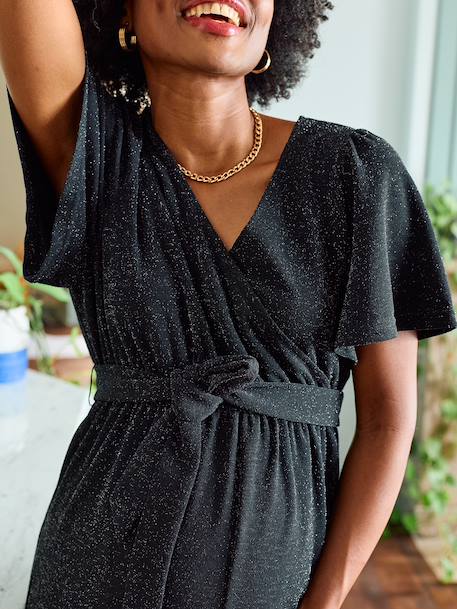 Glittery velvet jumpsuit for pregnancy and nursing clothes black 