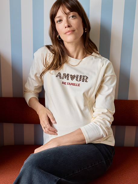 Nursing clothes t-shirt with love pattern ecru 