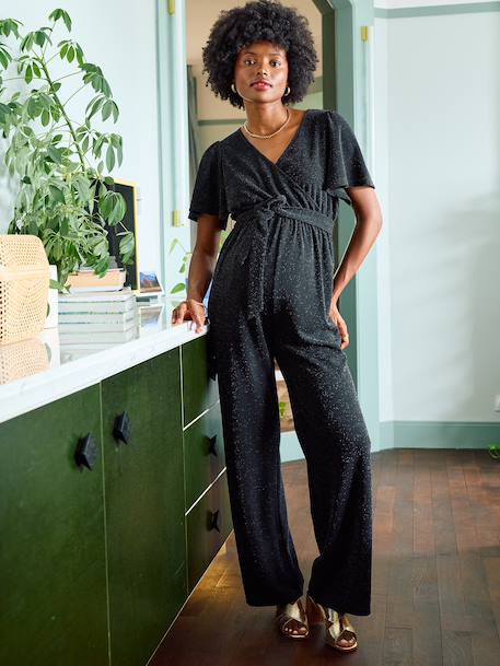 Glittery velvet jumpsuit for pregnancy and nursing clothes black 