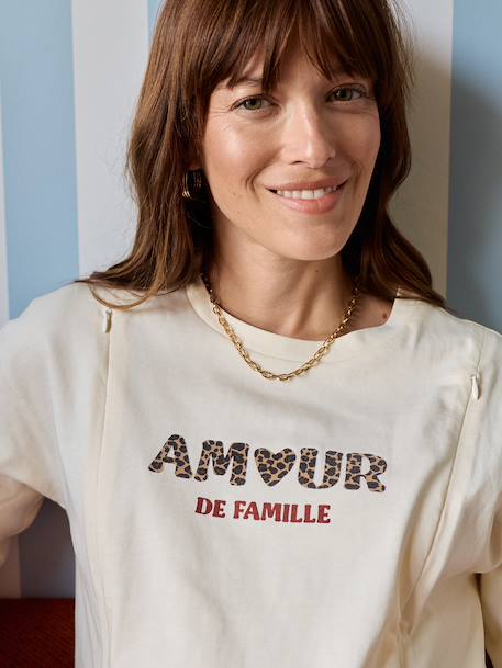 Nursing clothes t-shirt with love pattern ecru 