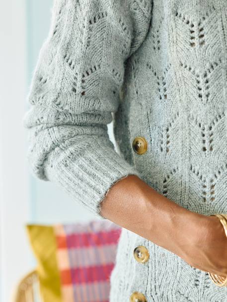 Knitted nursing clothes jumper with openwork design marl grey 