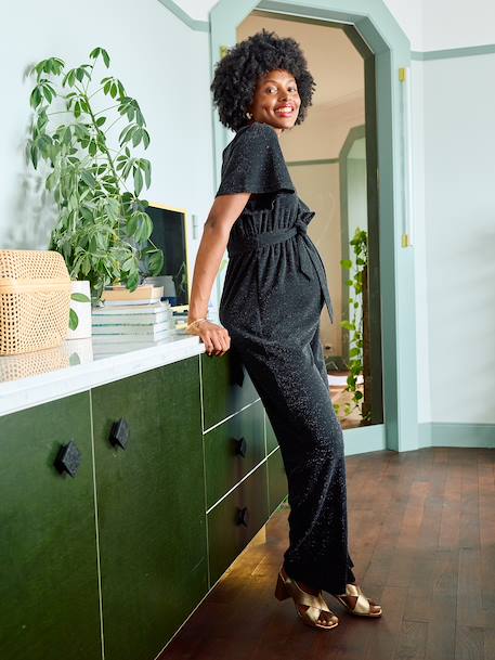 Glittery velvet jumpsuit for pregnancy and nursing clothes black 