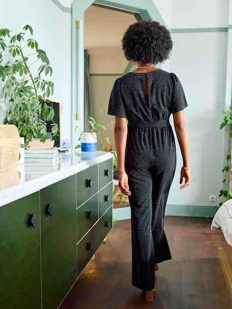 Glittery velvet jumpsuit for pregnancy and nursing clothes black 