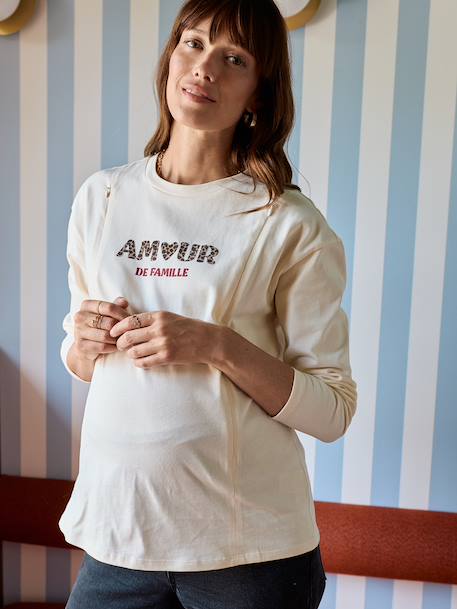 Nursing clothes t-shirt with love pattern ecru 