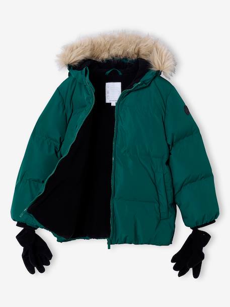 Fleece-Lined Lightweight Jacket, with Mittens or Gloves amber+fir green 