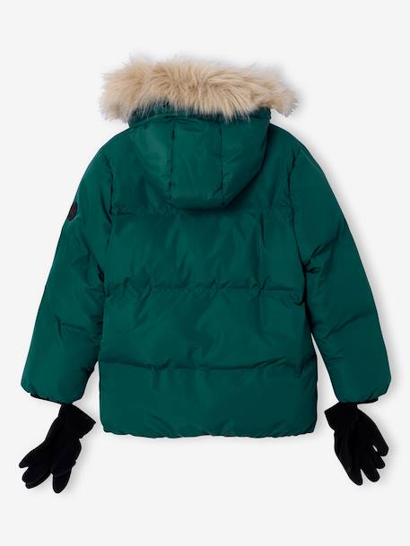 Fleece-Lined Lightweight Jacket, with Mittens or Gloves amber+fir green 