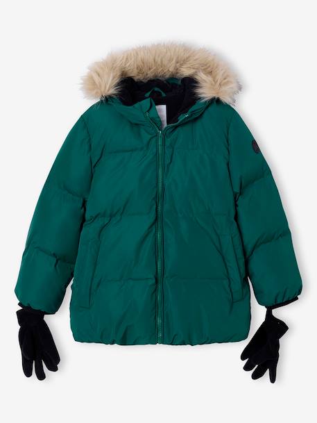 Fleece-Lined Lightweight Jacket, with Mittens or Gloves amber+fir green 