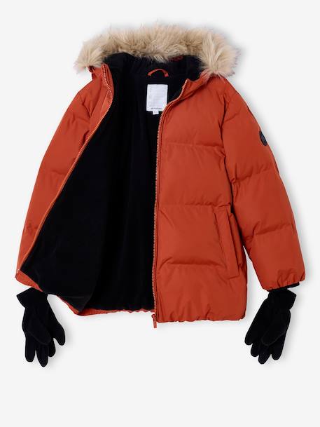 Fleece-Lined Lightweight Jacket, with Mittens or Gloves amber+fir green 