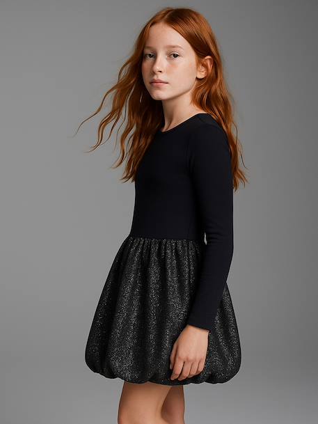 Girl's two-fabric bubble dress anthracite 