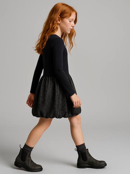 Girl's two-fabric bubble dress anthracite 