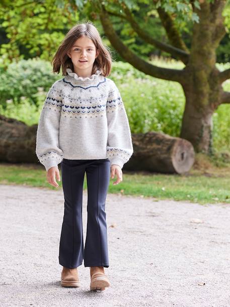 Girl's jacquard jumper with sparkly details marl grey+rosy 