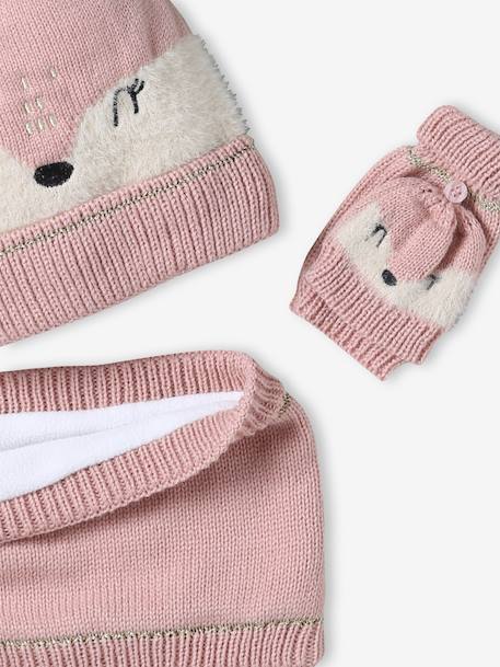 Christmas Set with Beanie + Snood + Gloves/Mittens rosy 