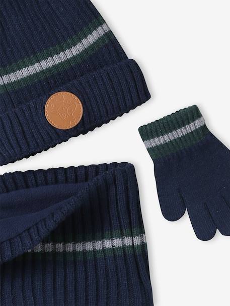 Christmas set: reindeer beanie + snood + mittens/gloves for boys navy blue 