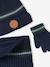 Christmas set: reindeer beanie + snood + mittens/gloves for boys navy blue 