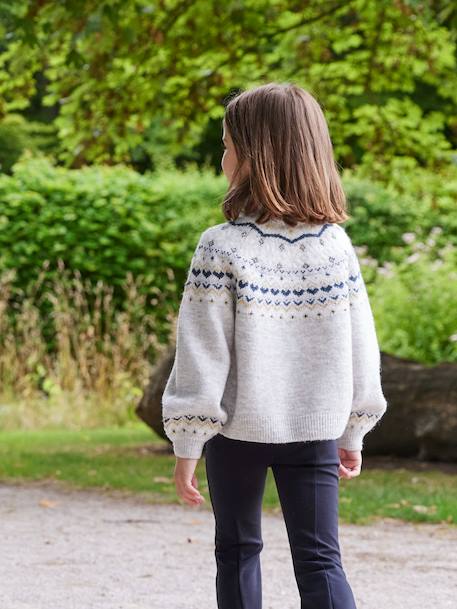 Girl's jacquard jumper with sparkly details marl grey+rosy 