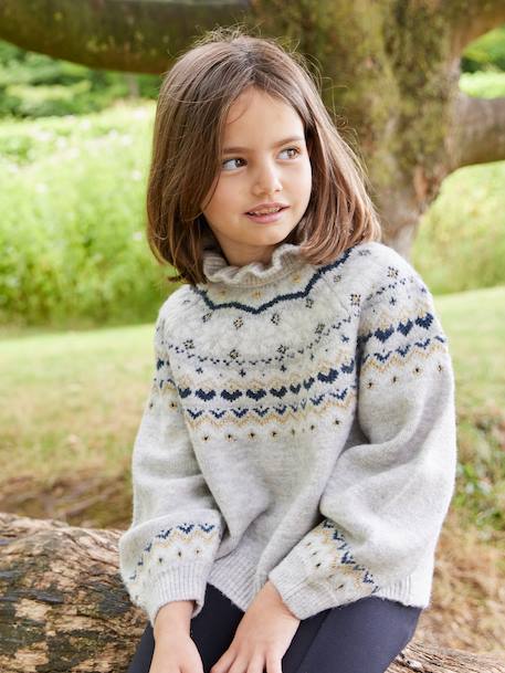 Girl's jacquard jumper with sparkly details marl grey+rosy 