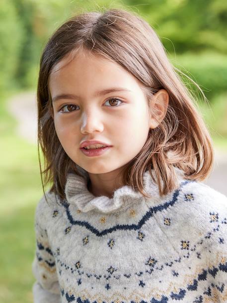 Girl's jacquard jumper with sparkly details marl grey+rosy 