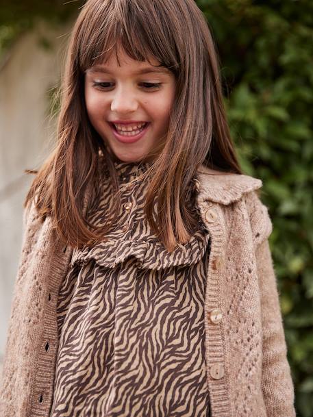 Girls' zebra print cotton gauze blouse chocolate 