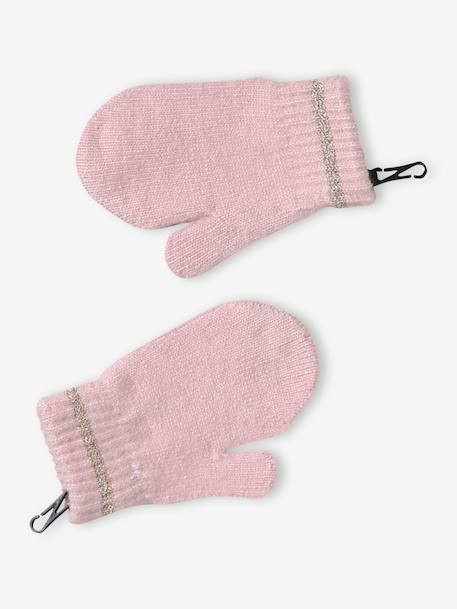 Girl's Christmas set: beanie + snood + mittens/gloves rosy 