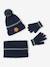 Christmas set: reindeer beanie + snood + mittens/gloves for boys navy blue 
