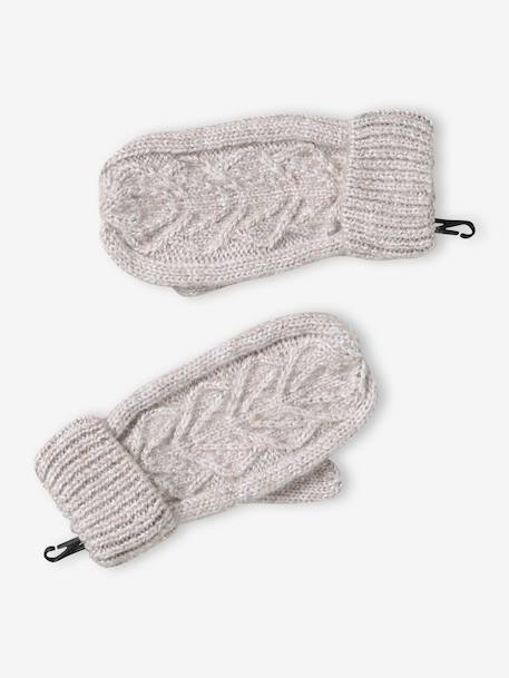 Christmas Cable Knit Set: Beanie + Snood + Mittens/Gloves for Girls marl beige 