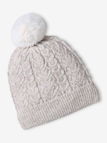 Christmas Cable Knit Set: Beanie + Snood + Mittens/Gloves for Girls marl beige 