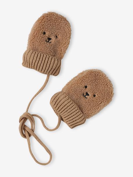 Christmas Set with Bear Beanie, Snood & Mittens for Babies pecan nut 