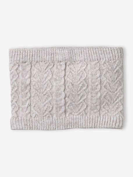 Christmas Cable Knit Set: Beanie + Snood + Mittens/Gloves for Girls marl beige 