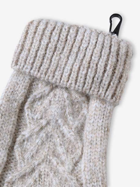 Christmas Cable Knit Set: Beanie + Snood + Mittens/Gloves for Girls marl beige 
