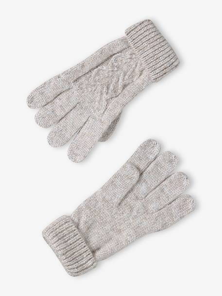 Christmas Cable Knit Set: Beanie + Snood + Mittens/Gloves for Girls marl beige 