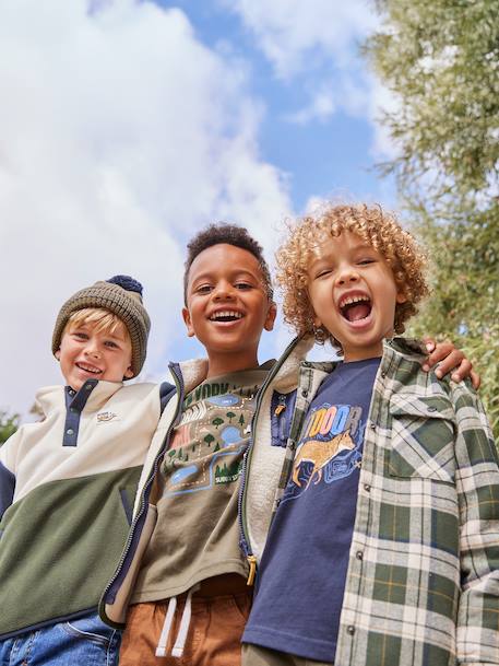 Chequered Flannel Shirt with Sherpa Lining for Boys chequered green 