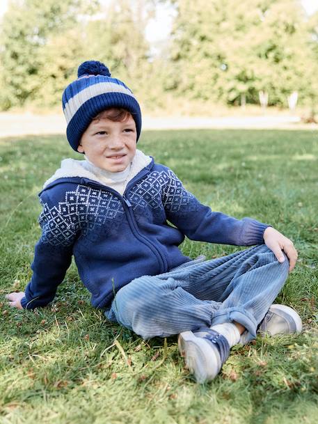 Hooded Sherpa-Lined Cardigan for Boys navy blue 