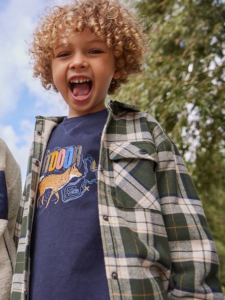 Chequered Flannel Shirt with Sherpa Lining for Boys chequered green 