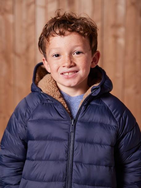 Reversible Hooded Jacket, Padded & in Sherpa, for Boys fir green+mocha 