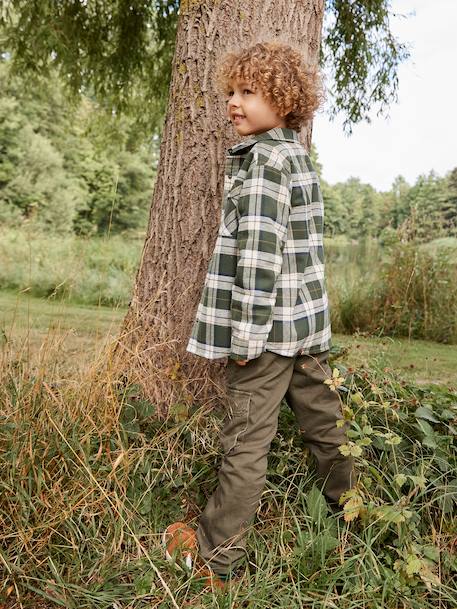 Chequered Flannel Shirt with Sherpa Lining for Boys chequered green 