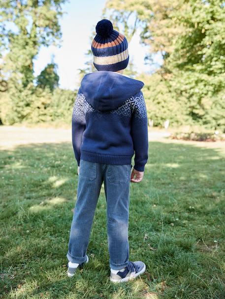 Hooded Sherpa-Lined Cardigan for Boys navy blue 