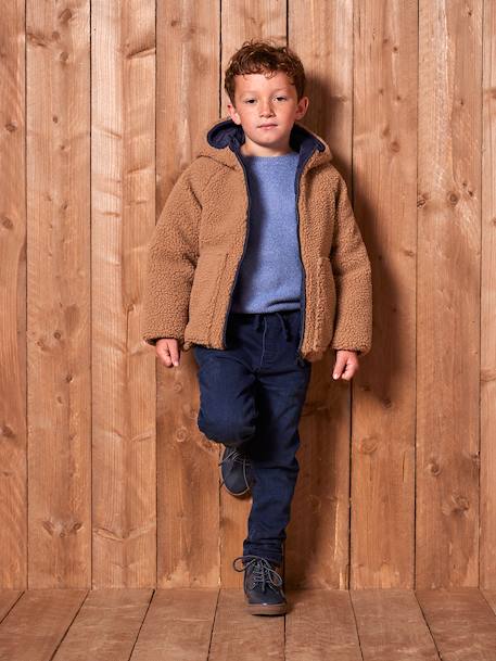 Reversible Hooded Jacket, Padded & in Sherpa, for Boys fir green+mocha 