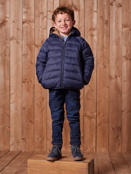 Reversible Hooded Jacket, Padded & in Sherpa, for Boys fir green+mocha 