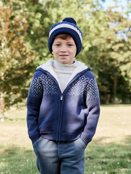 Hooded Sherpa-Lined Cardigan for Boys navy blue 