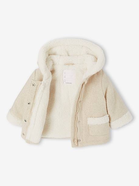 Wool blend coat for babies with iridescent effect and faux fur lining marl beige 