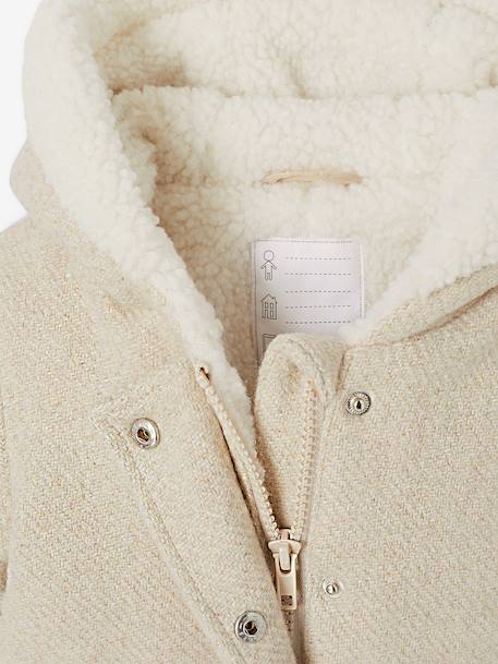 Wool blend coat for babies with iridescent effect and faux fur lining marl beige 