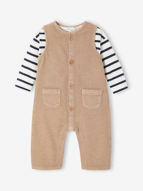 Set T-shirt + striped jumpsuit pecan nut 