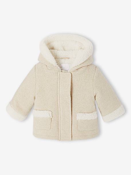 Wool blend coat for babies with iridescent effect and faux fur lining marl beige 