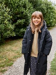 Girls-Long Lightweight Jacket with Hood & Faux Fur Lining, for Girls