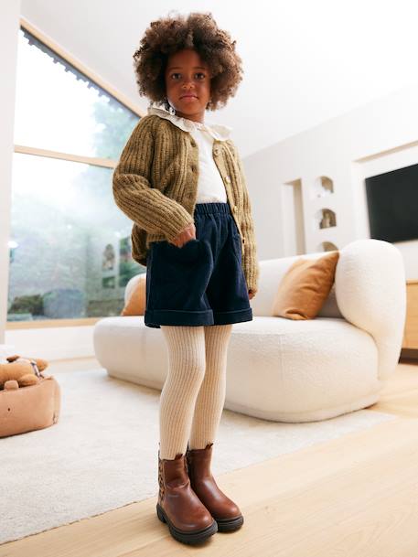 Corduroy Shorts with Heart Pockets, Easy To Slip On, for Girls khaki+navy blue+old rose+rose 