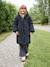 Long Lightweight Jacket with Hood & Faux Fur Lining, for Girls black+khaki 
