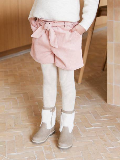 Girl's velvet paperbag shorts rosy 