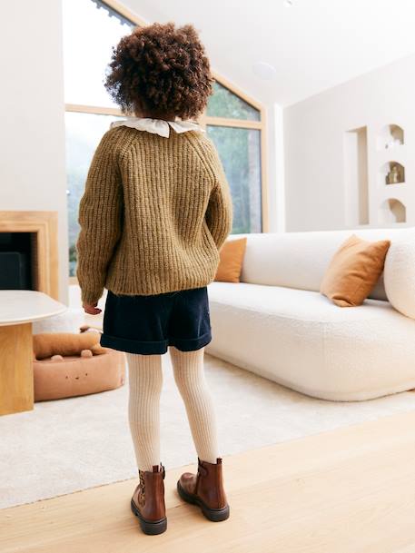 Corduroy Shorts with Heart Pockets, Easy To Slip On, for Girls khaki+navy blue+old rose+rose 