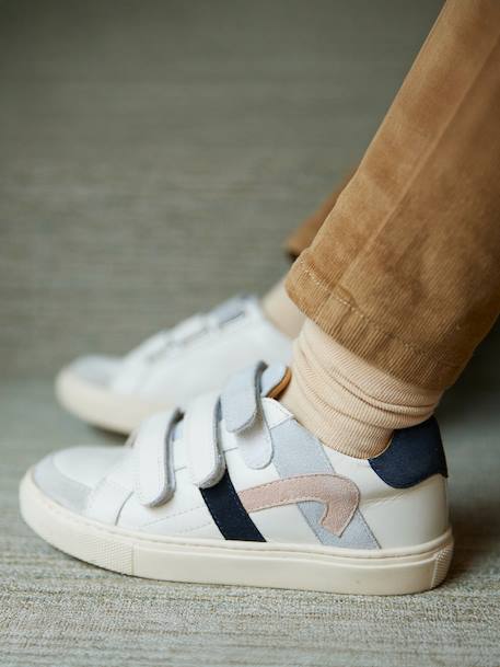 Trainers with Leather Hook-&-Loop Straps for Children ecru+set white 